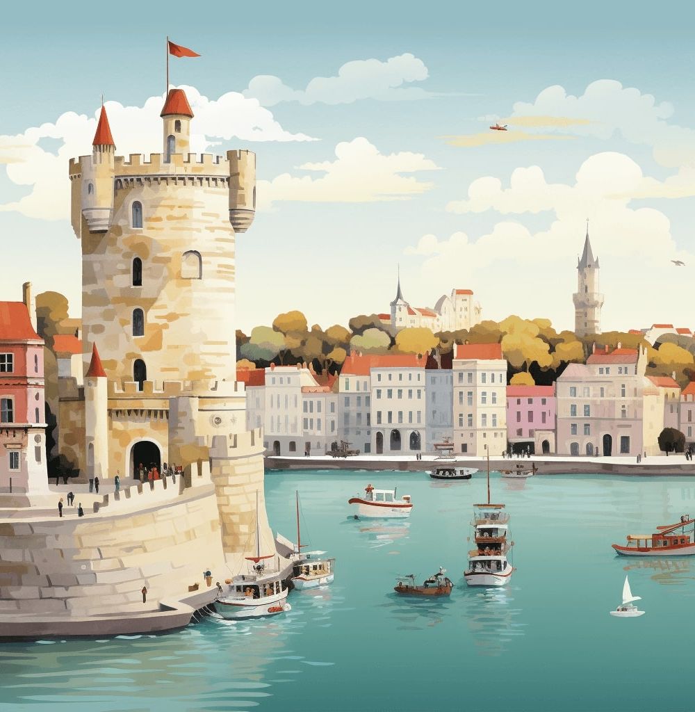 Illustration graphique de La Rochelle avec les tours de La Rochelle et le port
