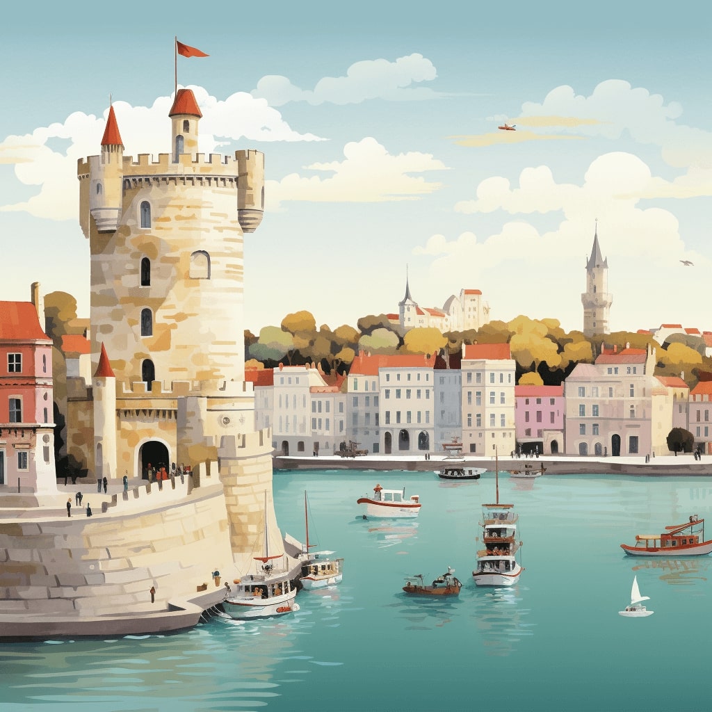 Illustration graphique de La Rochelle avec les tours de La Rochelle et le port